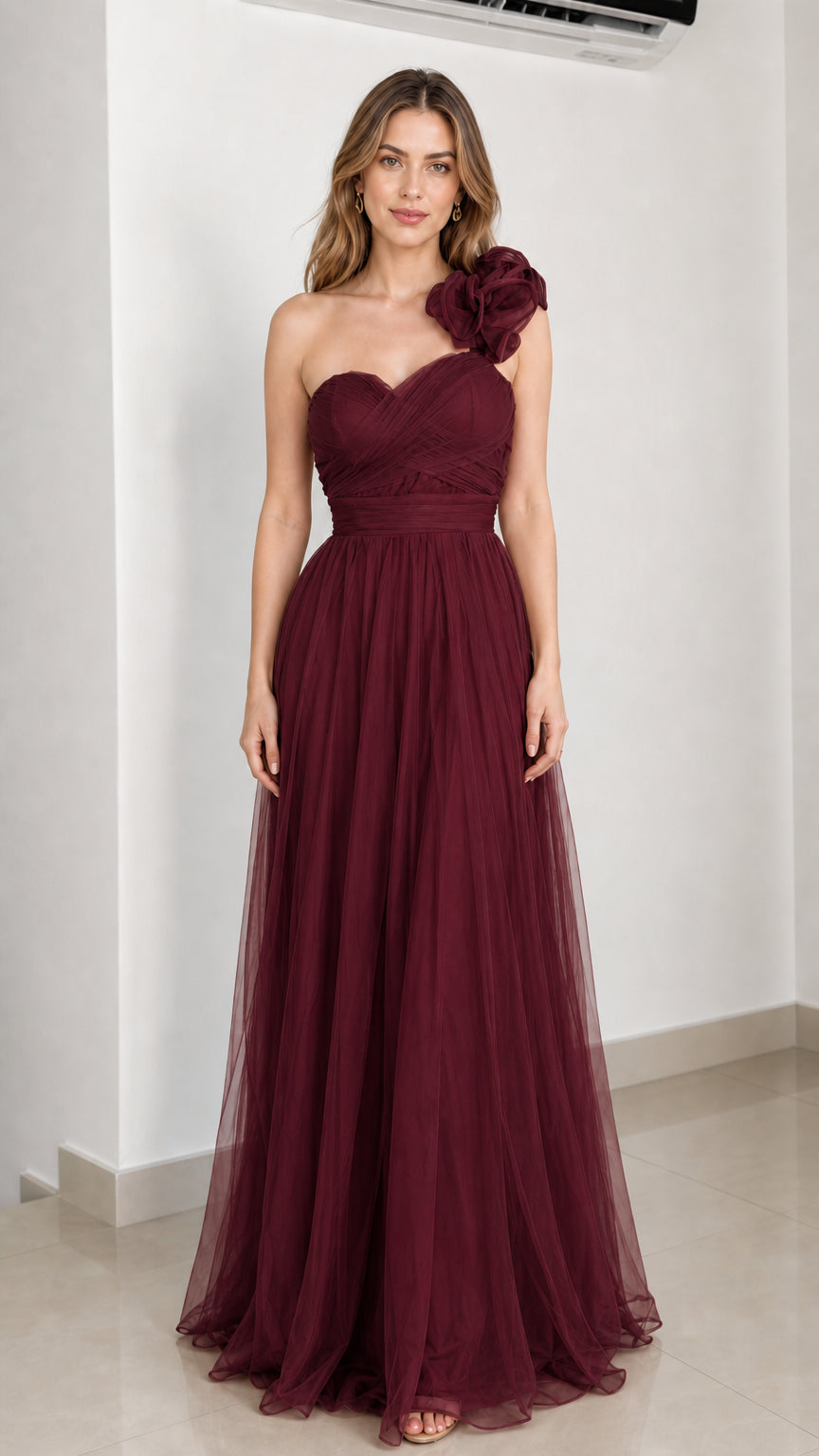 Front view in burgundy