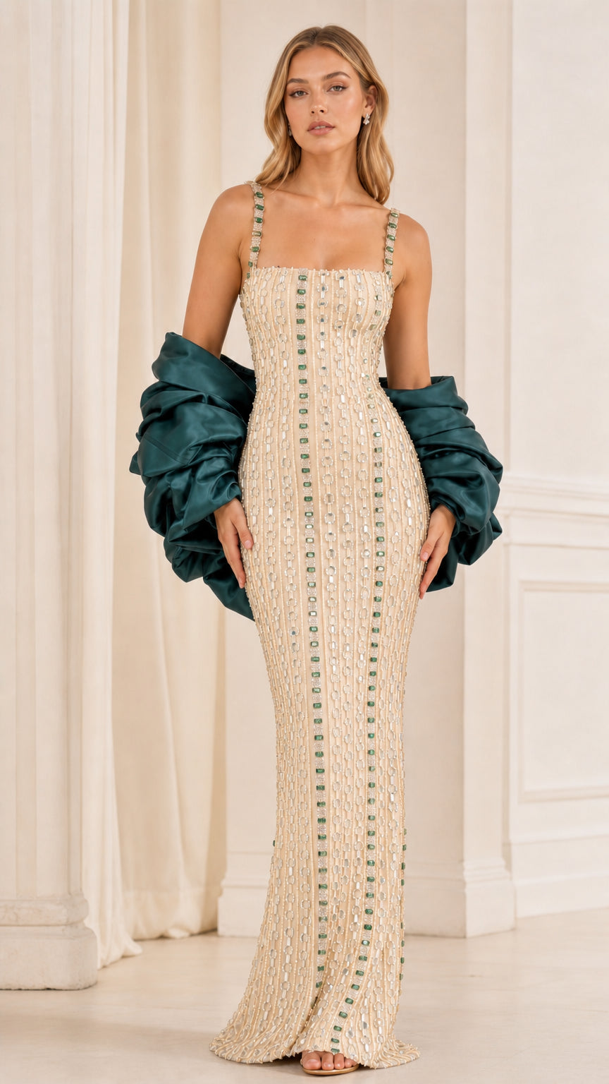 Front view of champagne variant with beaded texture