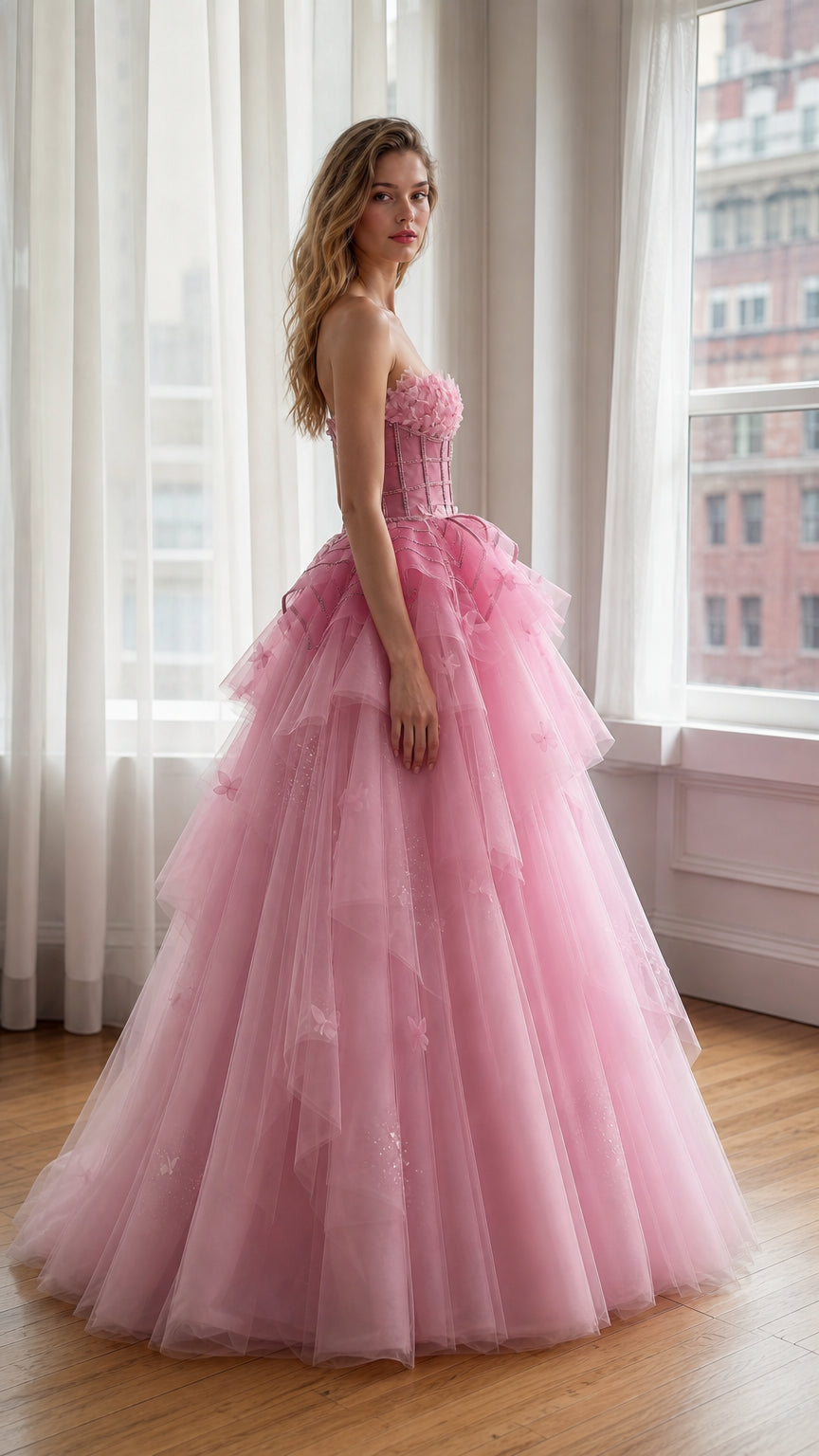 Pink Tulle Ball Gown Side Profile