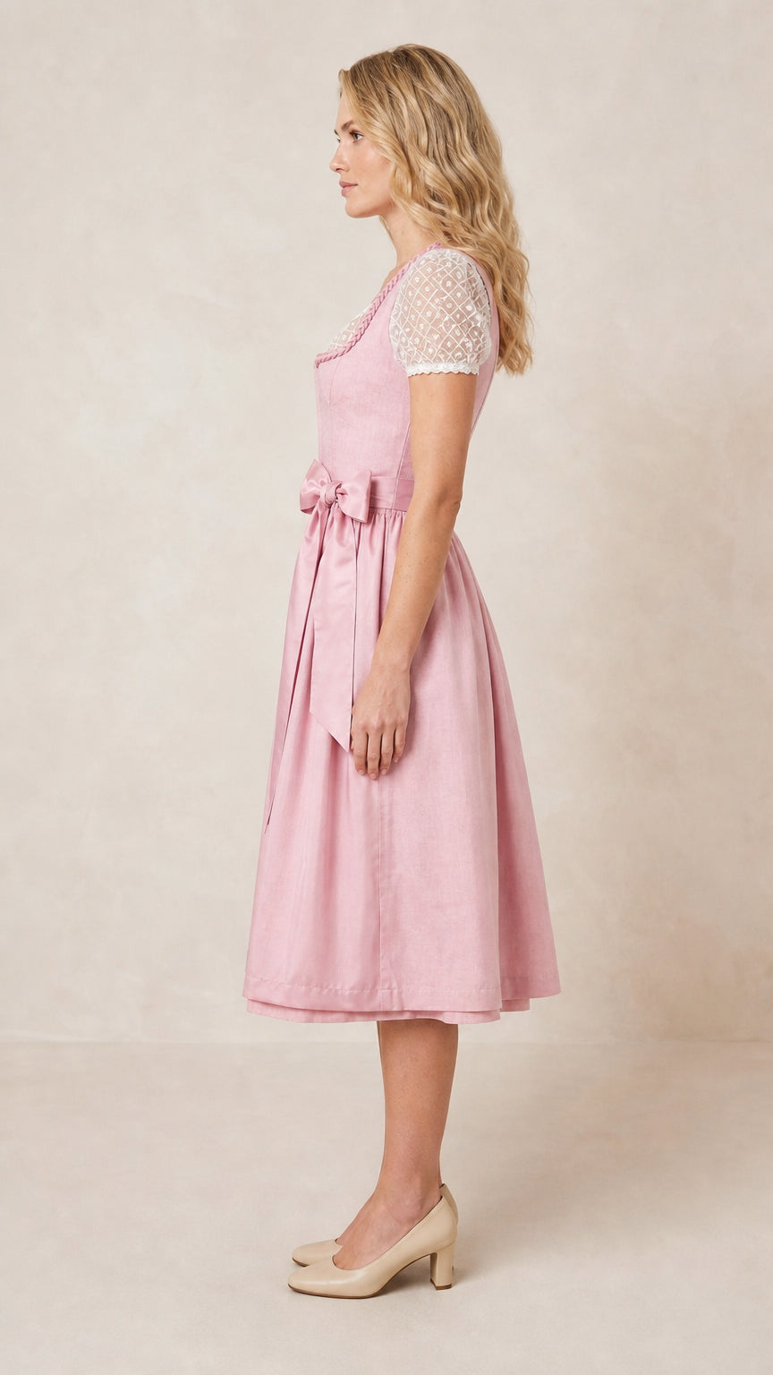 Side view of pink traditional dirndl dress