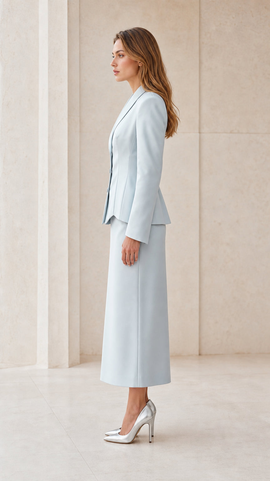 Side view of light blue suit set