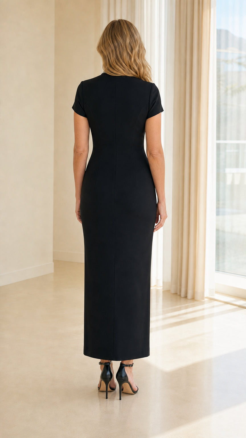 Back view of black formal maxi dress