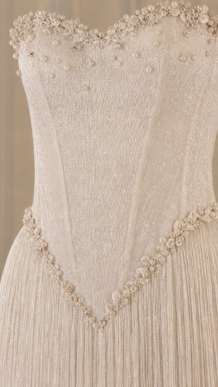 Close-up of beaded sweetheart neckline and bodice detail