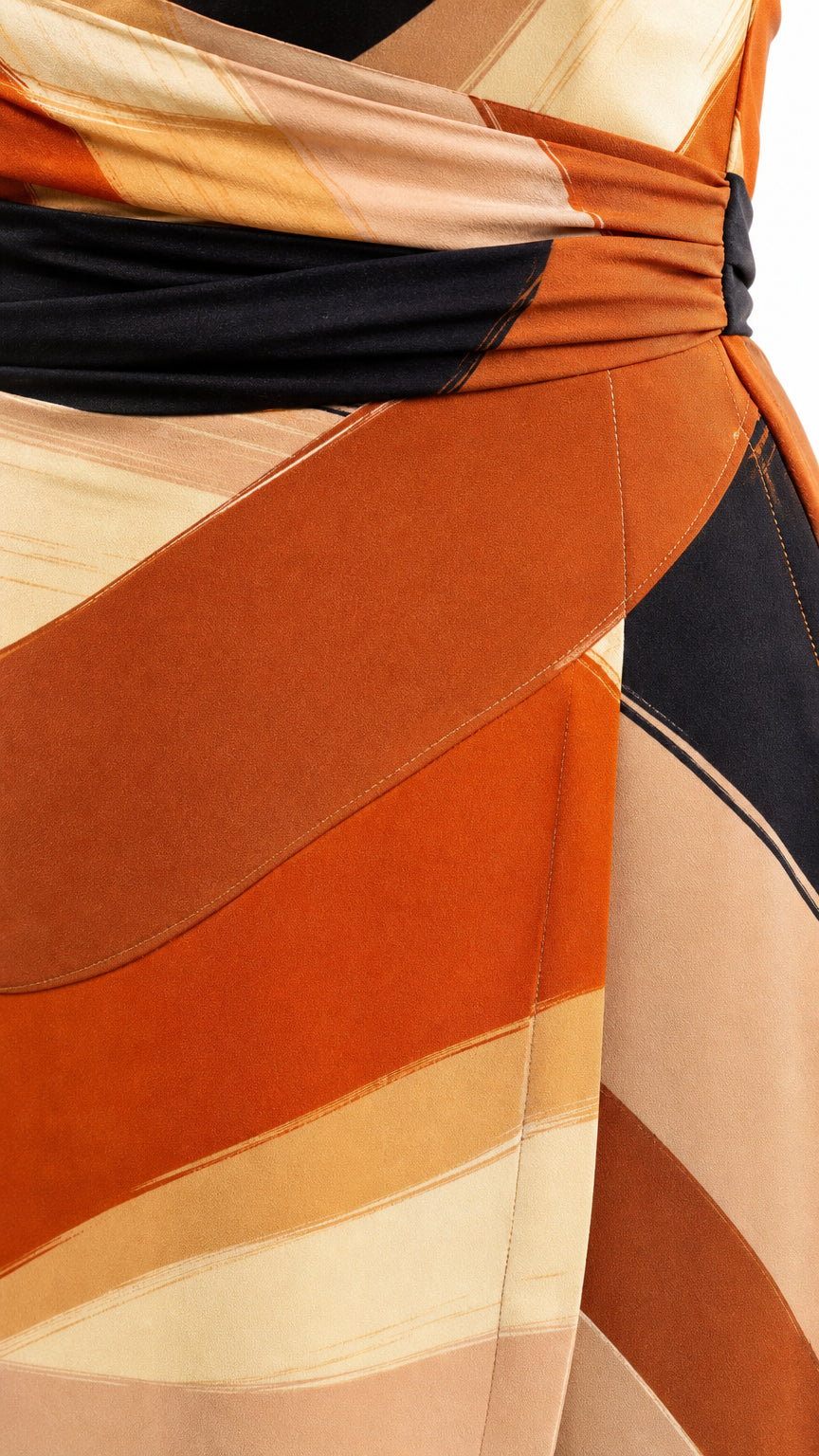 Close up detail of fabric texture and twisted waist accent