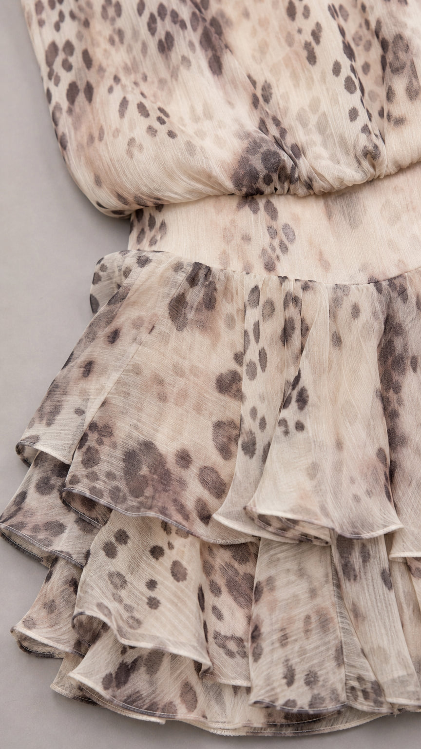 Close-up detail of tiered ruffles and fabric texture