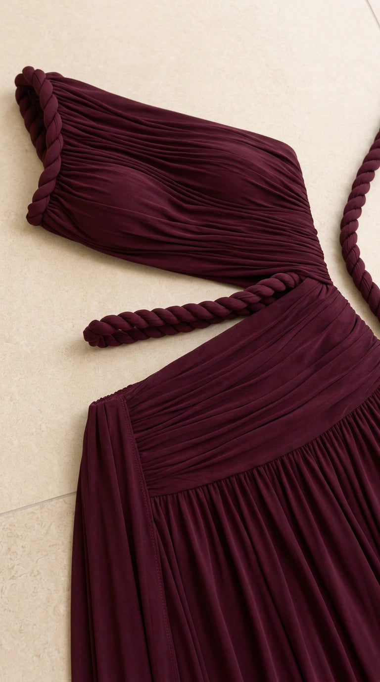 Close up of bodice texture and twisted waist cord detail