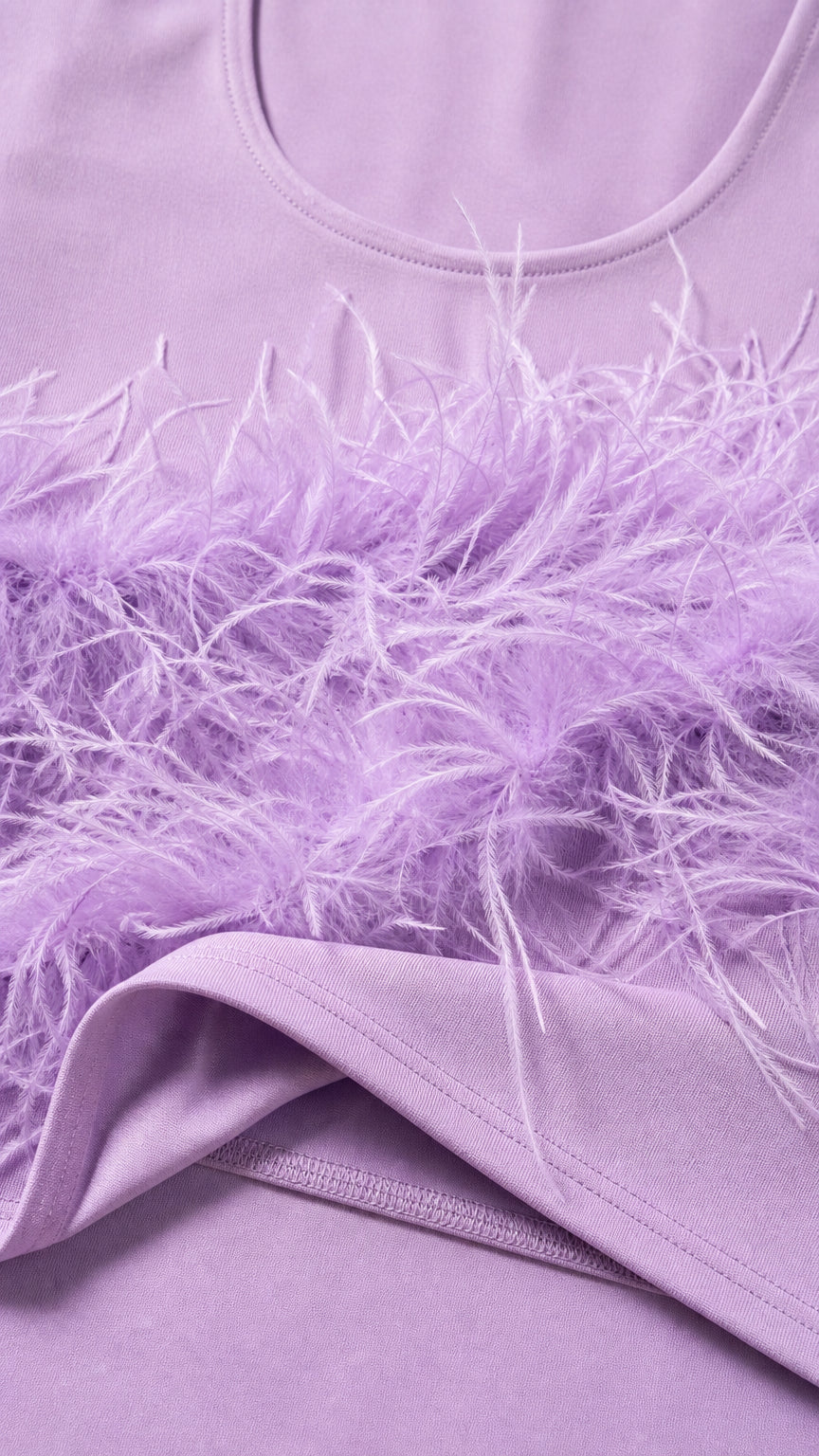 Close-up detail of soft fabric and feathered waistband
