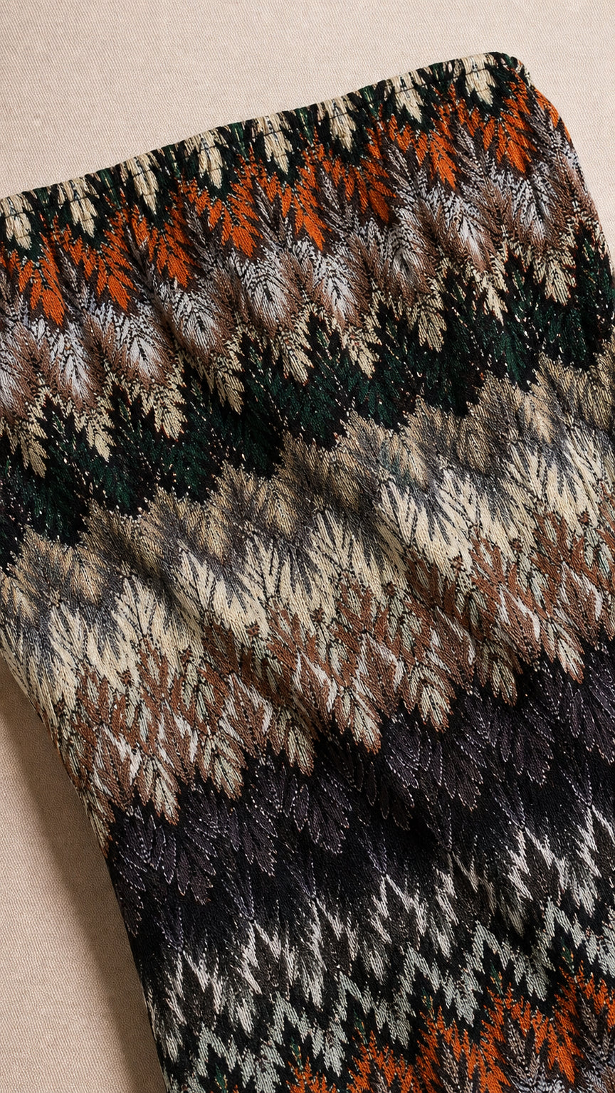 Close-up texture view of multi rust chevron knit fabric