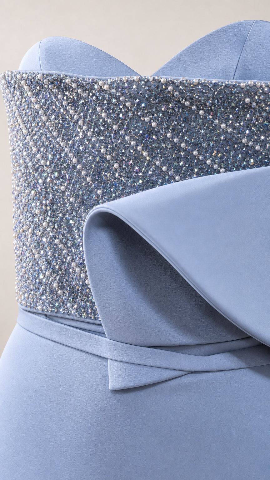 Close-up of crystal embellished bodice and peplum detail