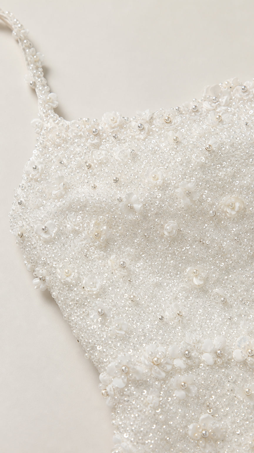 Close-up of intricate bead and pearl texture