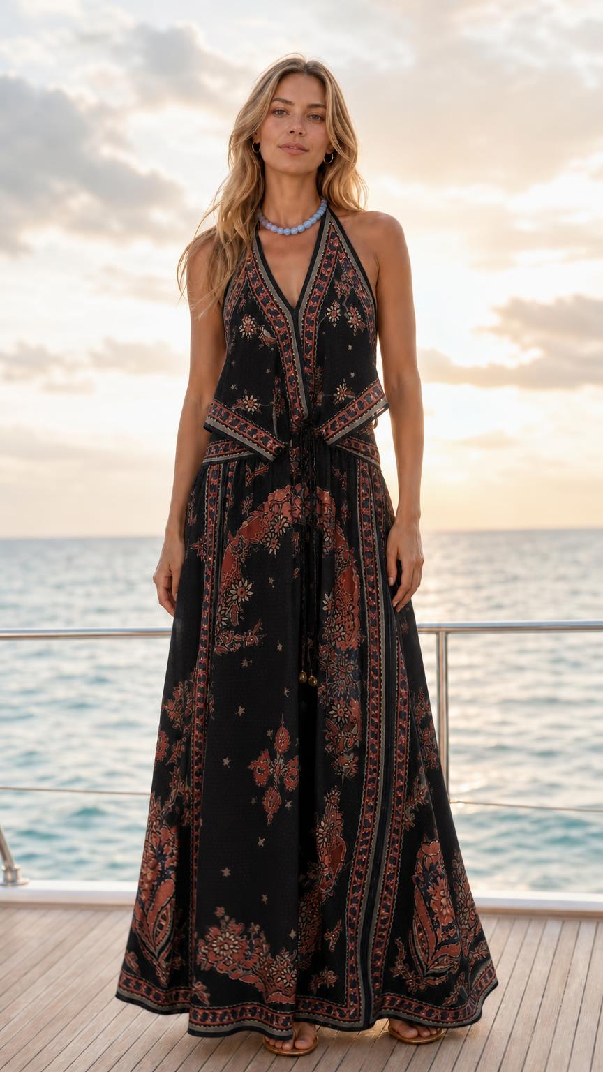 Black color variant of halter maxi dress
