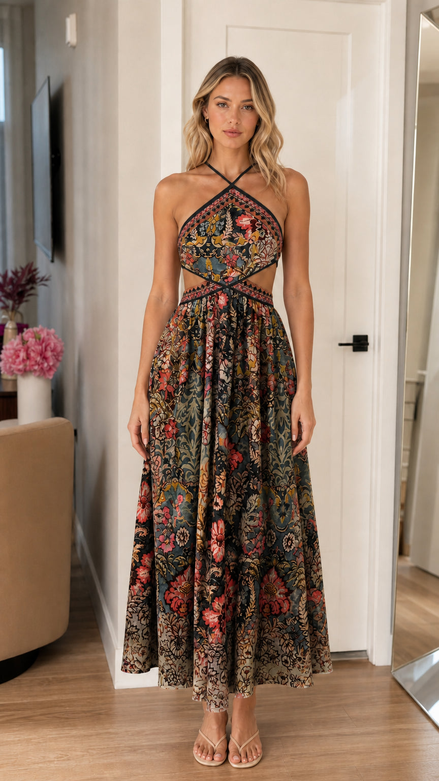 Front view of the maxi dress in black