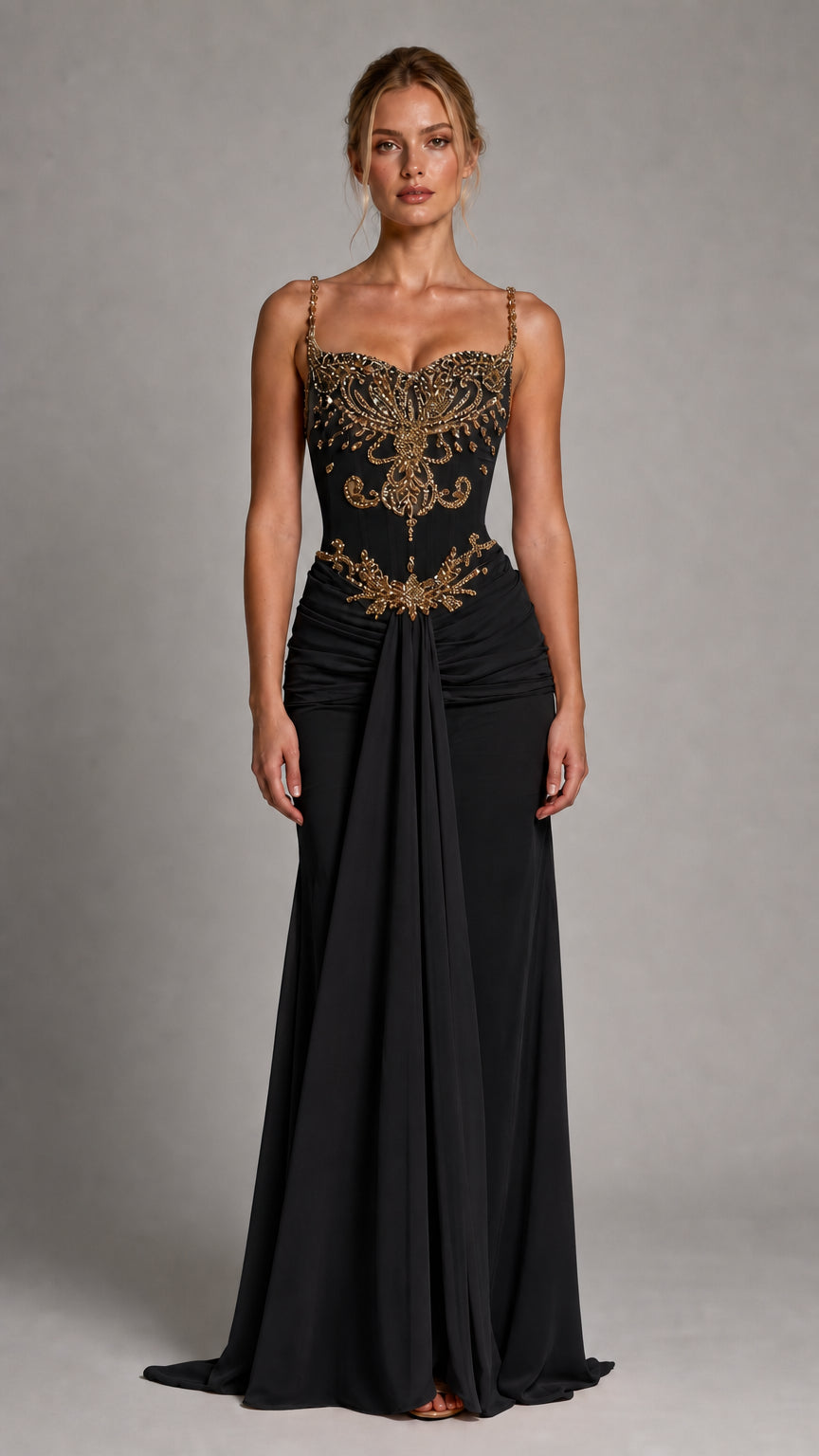 Front view of black evening gown variant
