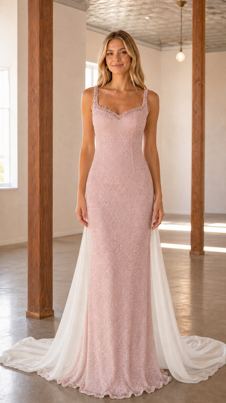 Front view of blush pink evening gown variant