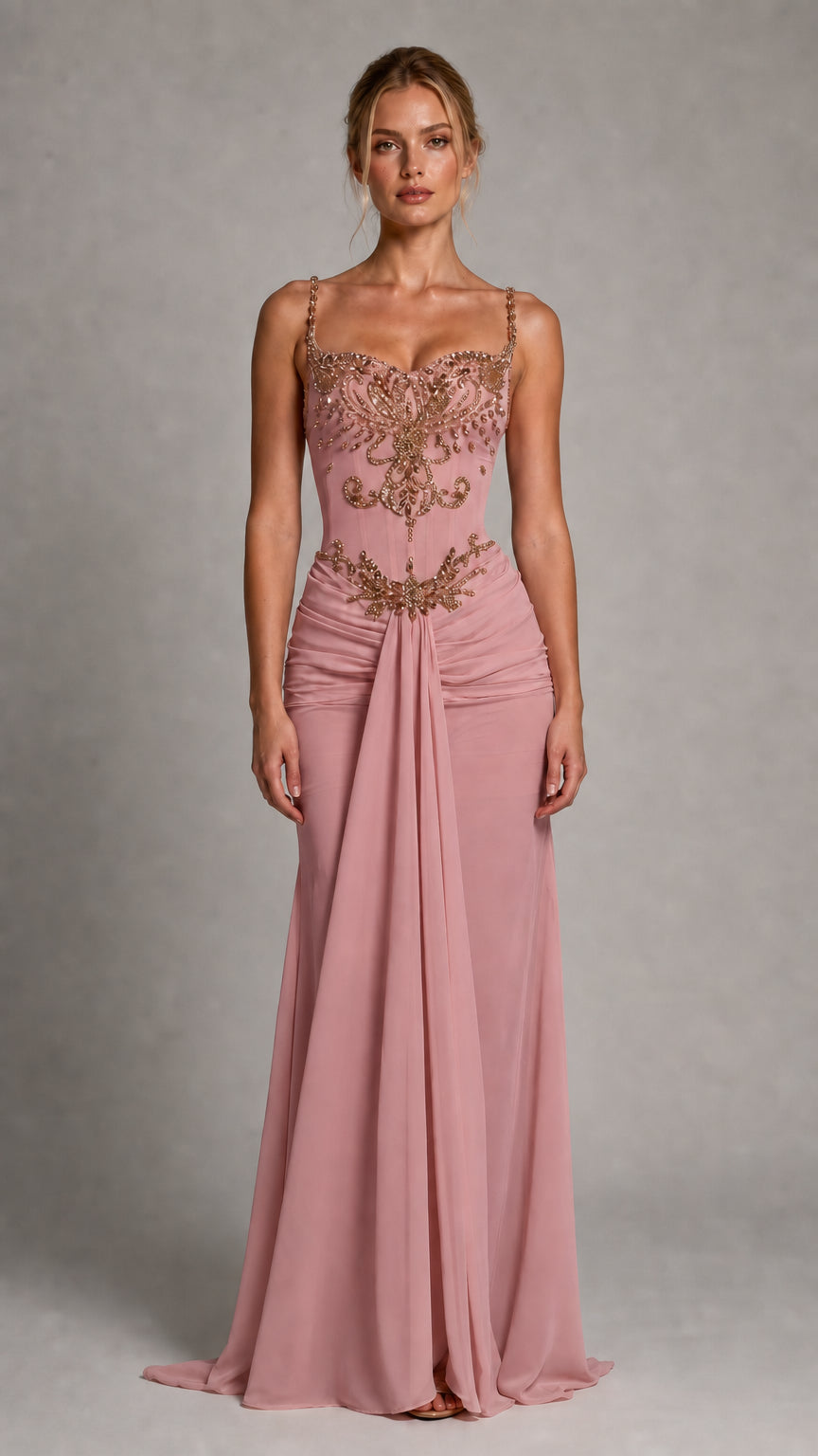 Front view of pink evening gown variant