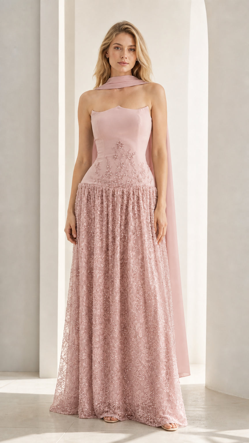Front view of pink evening gown variant