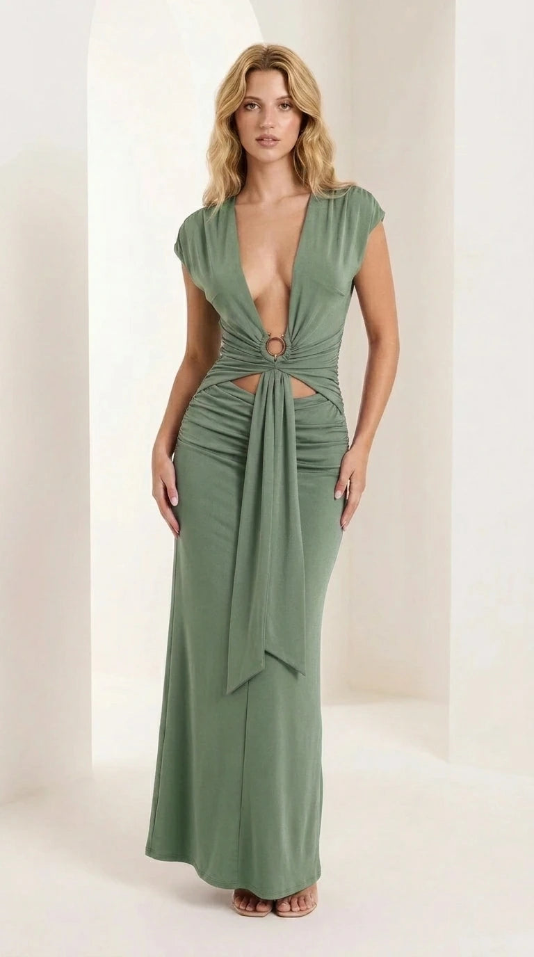 Full view of woman wearing green color variant