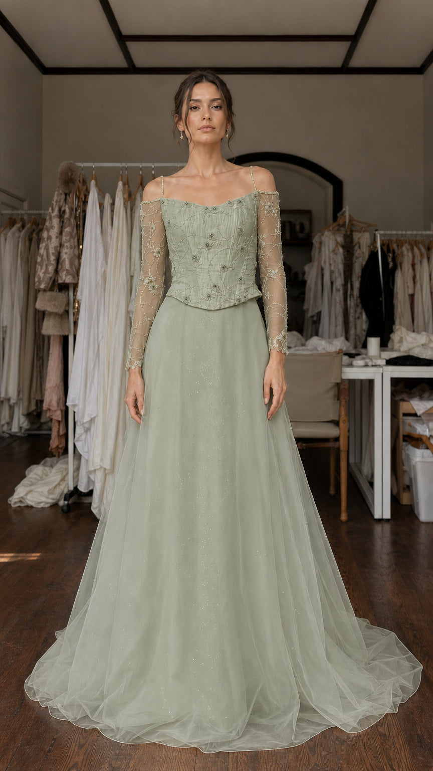 Front view of sage green color variant