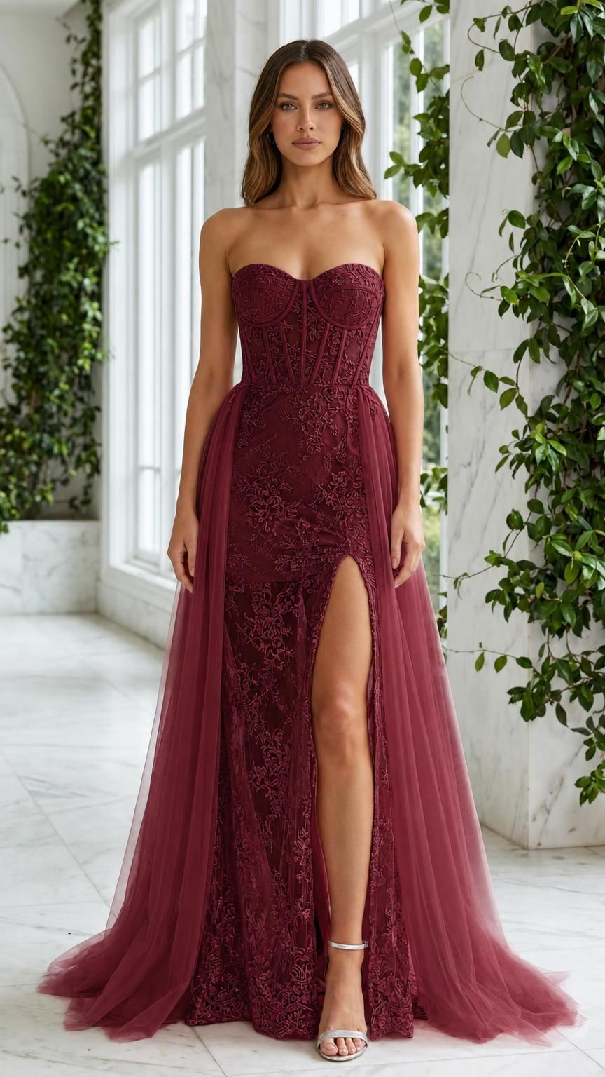 Front view in rich burgundy color variant