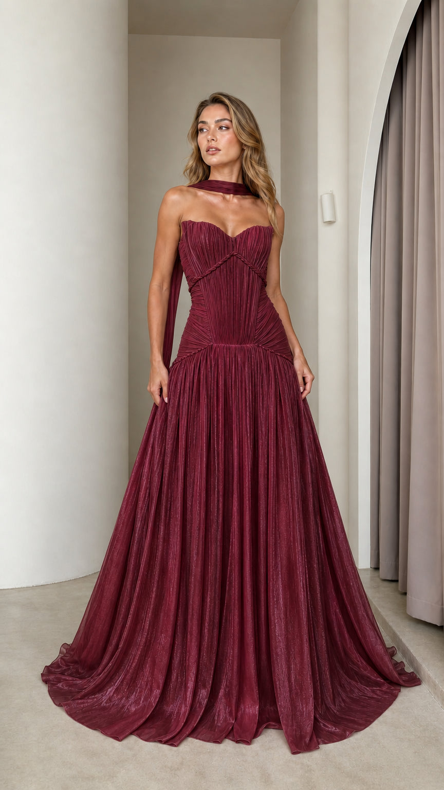 Model wearing burgundy color variant