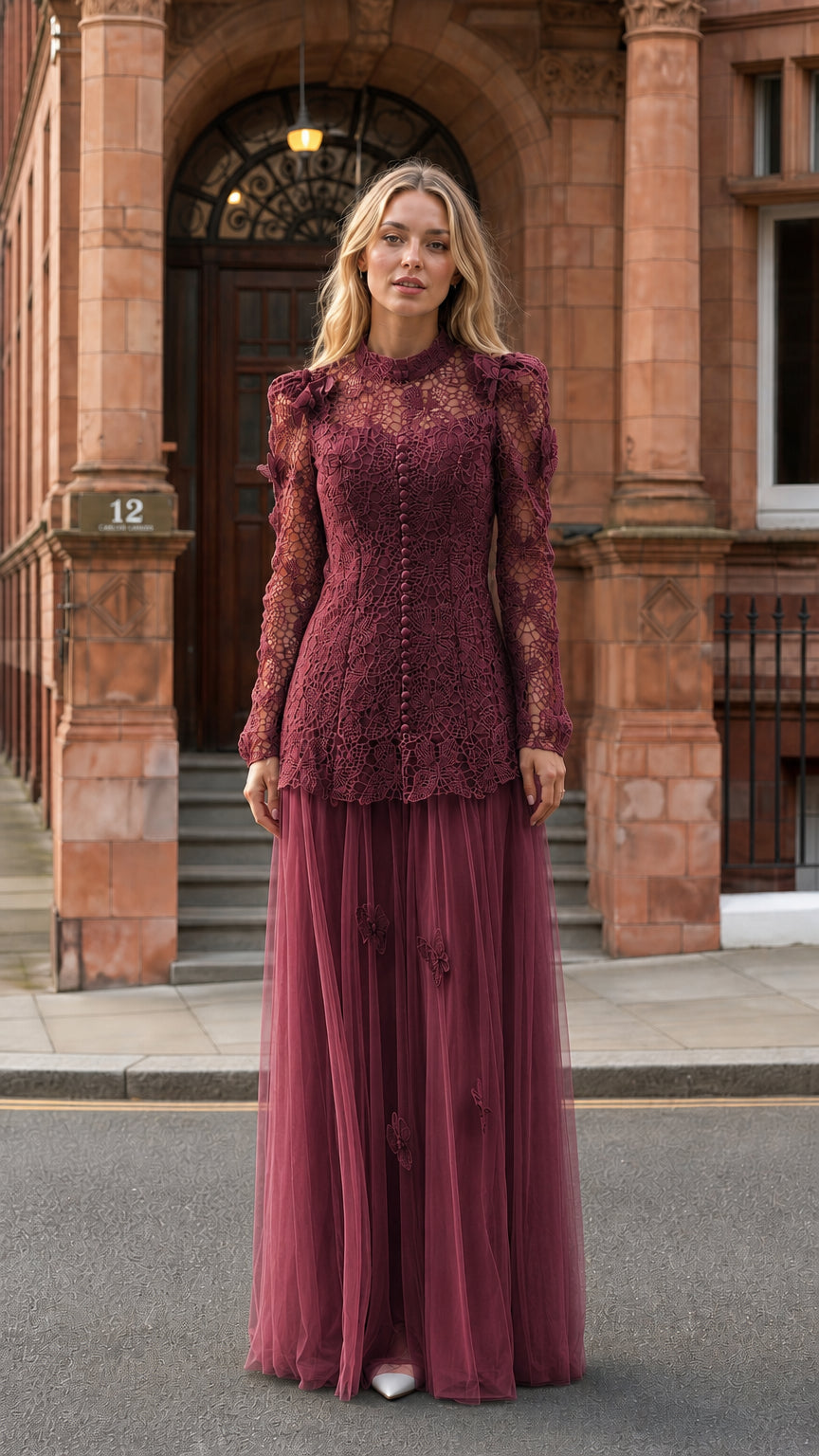Burgundy lace bodice and tulle skirt variant