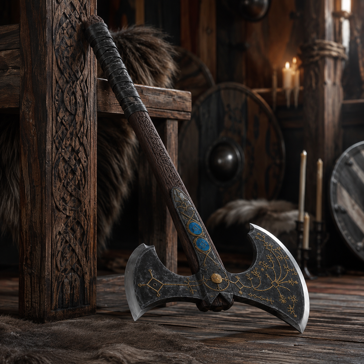 Viking-Inspired Rune Display Sculpture