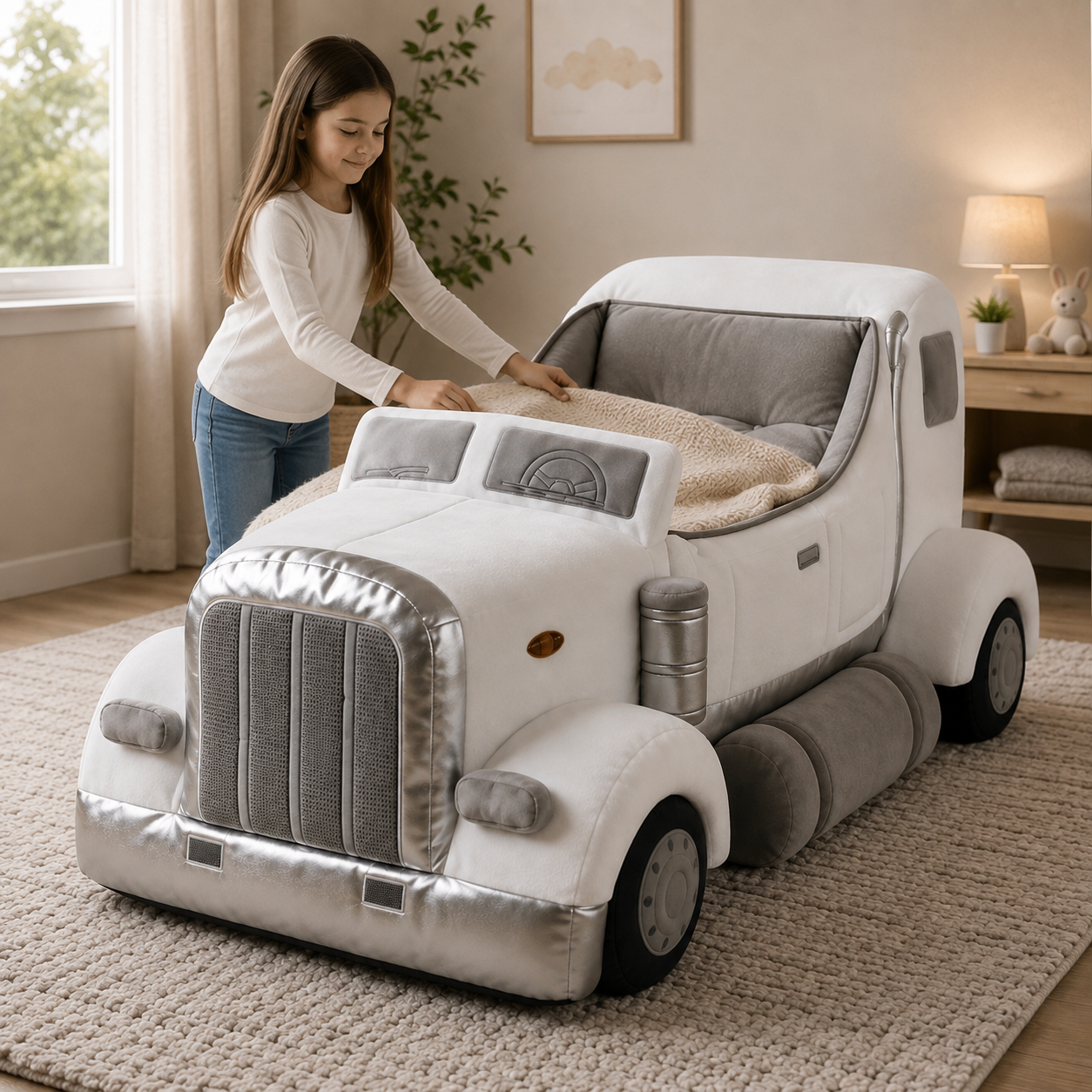 Truck-Inspired Plush Sleeping Bed