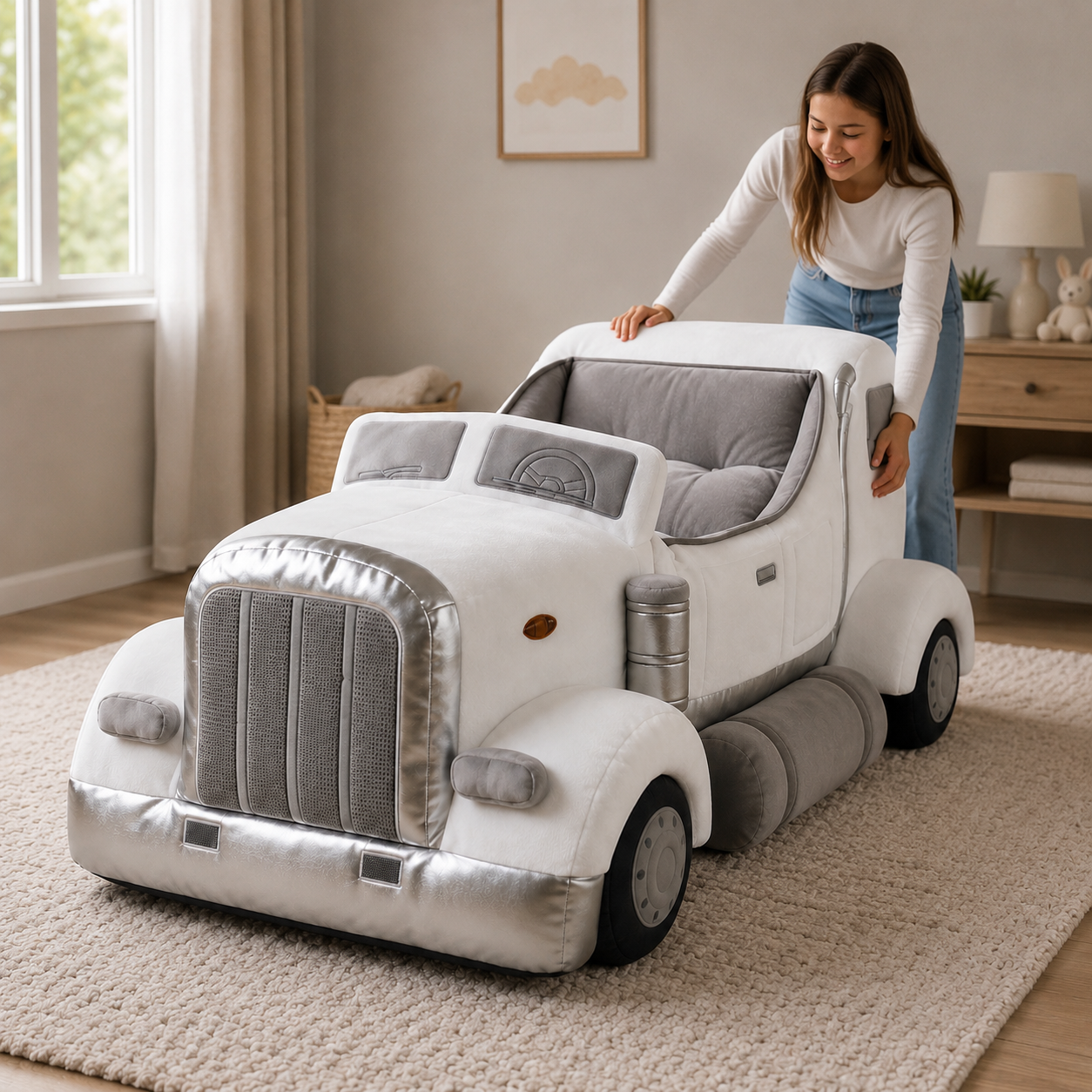 Truck-Inspired Plush Sleeping Bed