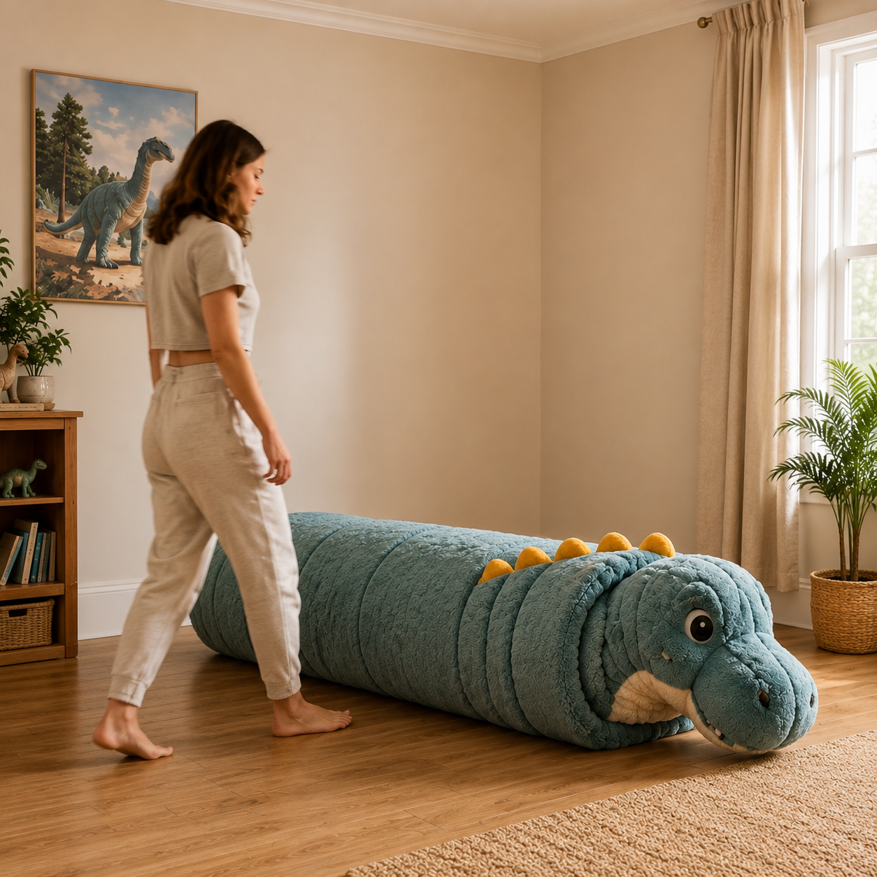 Dinosaur-Inspired Plush Double-Level Sleeping Bed